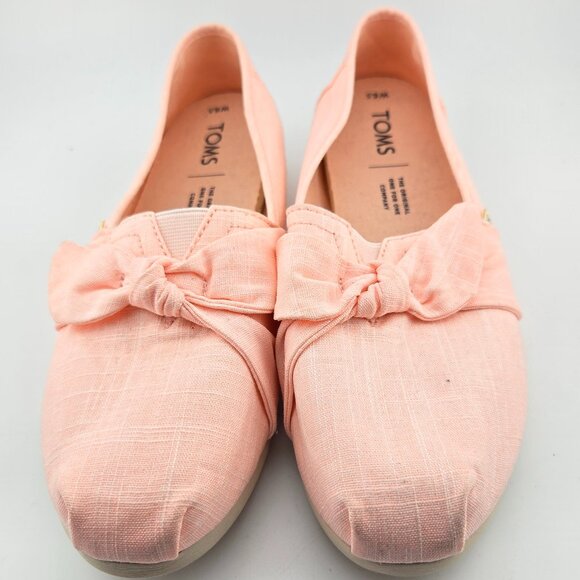 TOMS Women’s Classic Espadrille Flats Sz 6.5 Linen Spanish Villa Bow Crosshatch - Picture 1 of 11